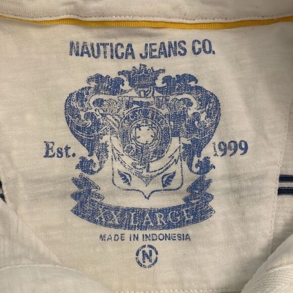 Nautica Jeans Co. White Striped Polo Shirt Men's Size XXL 2XL Crest Retro - Picture 2 of 10